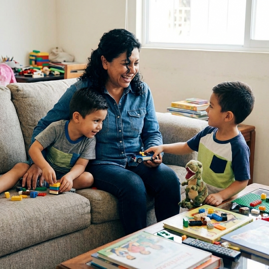 Clara con sus sobrinos disfrutando su nueva piel
